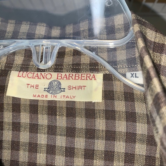 Luciano Barbera Italian Linen Button Down Tan Black Brown Long Sleeve Shirt XL - Picture 6 of 6
